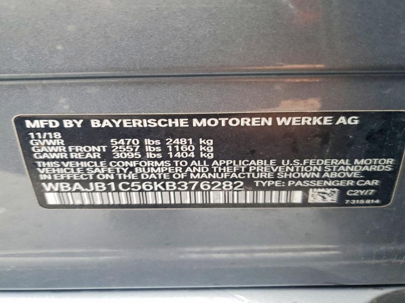 Aukcja sprzedaży 2019 Bmw 530xe, vin: WBAJB1C56KB376282, numer aukcji: 48440446