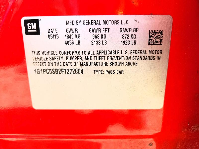 2015 Chevrolet Cruze მანქანა იყიდება აუქციონზე, vin: 1G1PC5SB2F7272804, აუქციონის ნომერი: 49995356