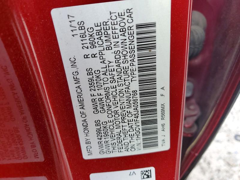 2018 Honda Accord მანქანა იყიდება აუქციონზე, vin: 1HGCV1F45JA056768, აუქციონის ნომერი: 48641006