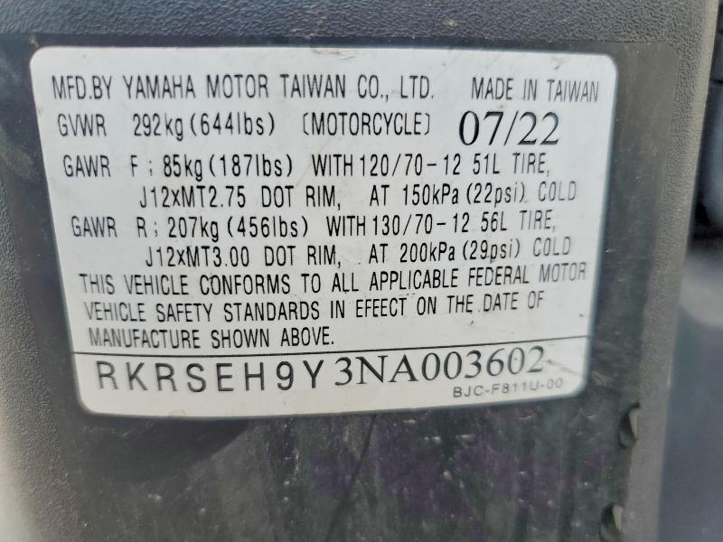 Продажа на аукционе авто 2022 Yamaha Yw125, vin: RKRSEH9Y3NA003602, номер лота: 50457006