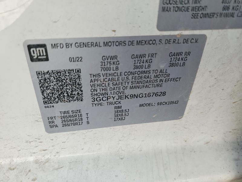 50503046 :رقم المزاد ، 3GCPYJEK9NG167628 vin ، 2022 Chevrolet Silverado Ltd مزاد بيع