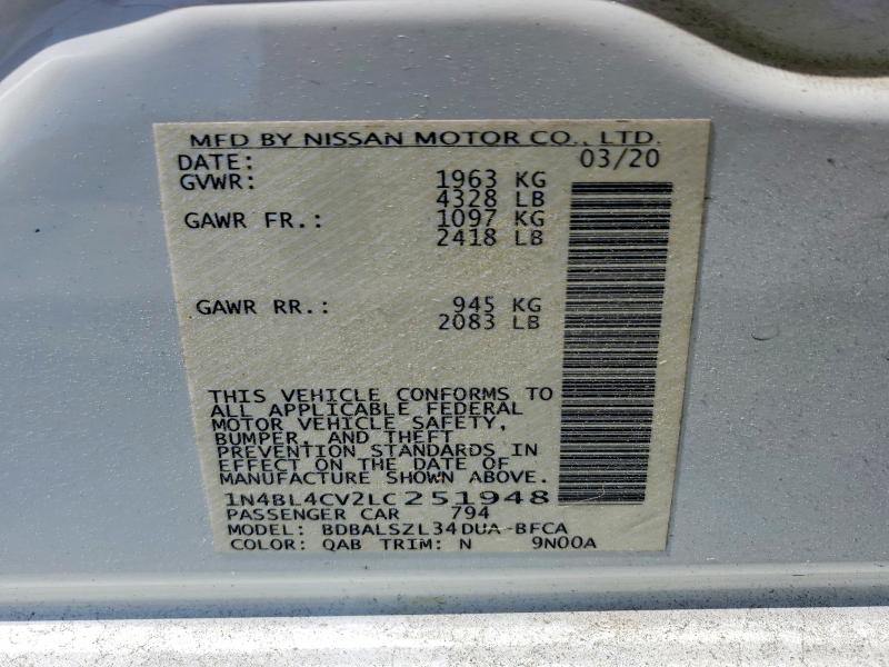 Aukcja sprzedaży 2020 Nissan Altima, vin: 1N4BL4CV2LC251948, numer aukcji: 49730136