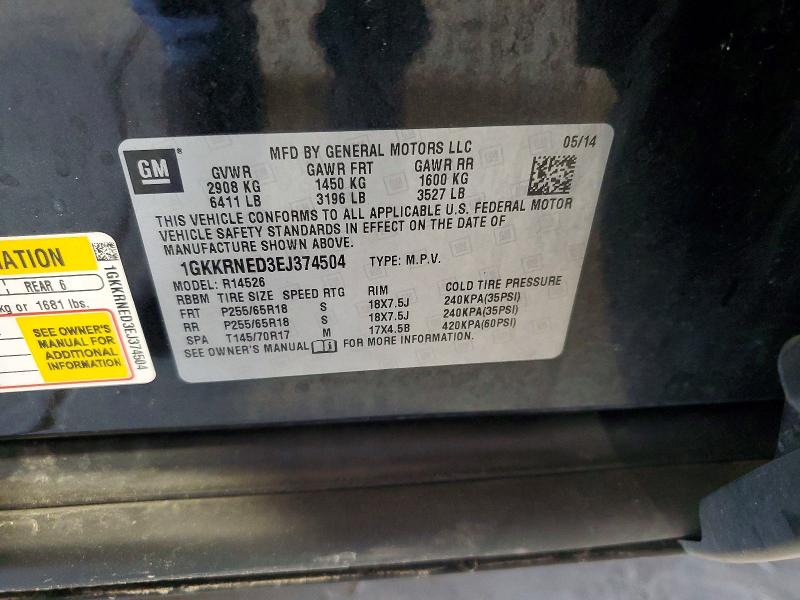 Aukcja sprzedaży 2014 Gmc Acadia, vin: 1GKKRNED3EJ374504, numer aukcji: 49302656