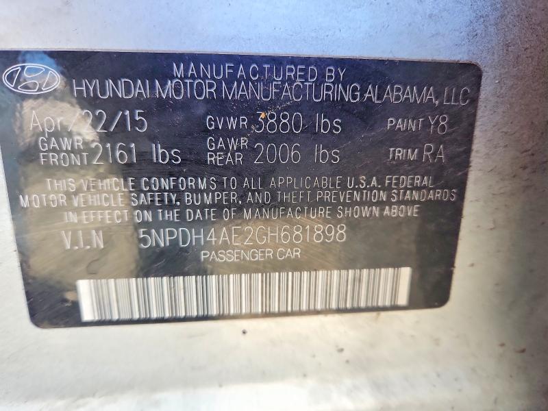 2016 Hyundai Elantra მანქანა იყიდება აუქციონზე, vin: 5NPDH4AE2GH681898, აუქციონის ნომერი: 49079516