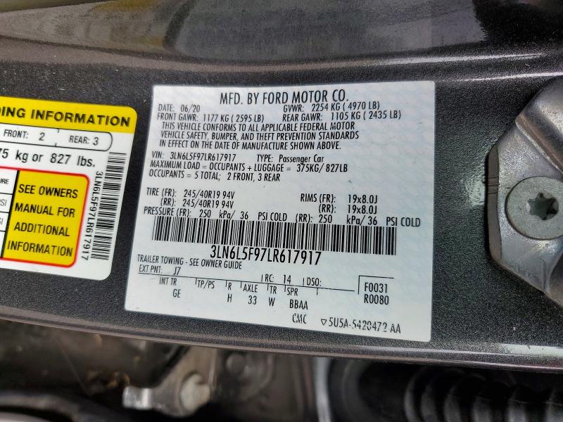 Auction sale of the 2020 Lincoln Mkz, vin: 3LN6L5F97LR617917, lot number: 51826696