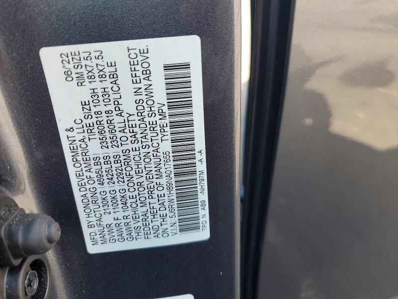 Продажа на аукционе авто 2022 Honda Cr-v, vin: 5J6RW1H89NA017655, номер лота: 51621166