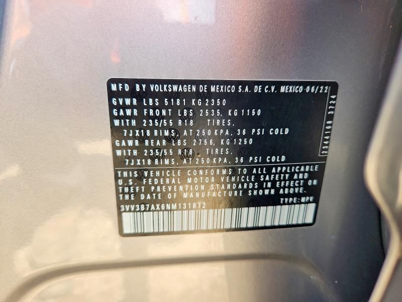 51438406 :رقم المزاد ، 3VV3B7AX6NM131872 vin ، 2022 Volkswagen Tiguan مزاد بيع