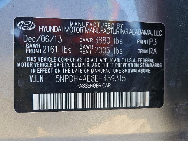 48448866 :رقم المزاد ، 5NPDH4AE8EH459315 vin ، 2014 Hyundai Elantra مزاد بيع