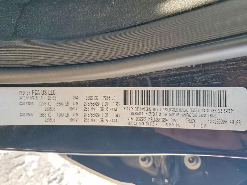 2020 Ram 1500 მანქანა იყიდება აუქციონზე, vin: 1C6SRFJM8LN201694, აუქციონის ნომერი: 49705526