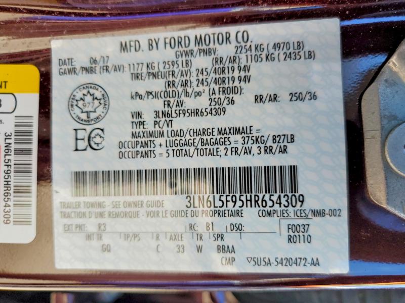 Продажа на аукционе авто 2017 Lincoln Mkz, vin: 3LN6L5F95HR654309, номер лота: 48900516