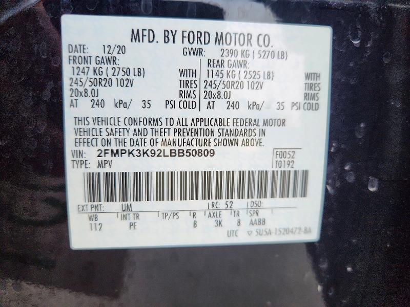 Aukcja sprzedaży 2020 Ford Edge, vin: 2FMPK3K92LBB50809, numer aukcji: 51154676