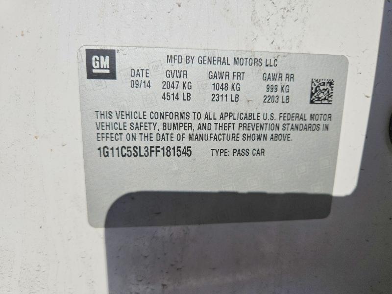50904426 :رقم المزاد ، 1G11C5SL3FF181545 vin ، 2015 Chevrolet Malibu مزاد بيع