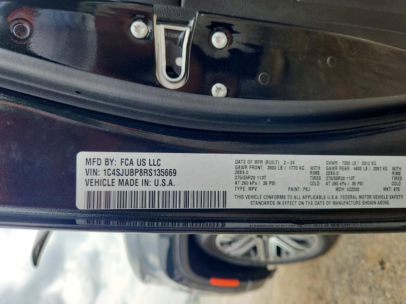 2024 Jeep Wagoneer მანქანა იყიდება აუქციონზე, vin: 1C4SJUBP8RS135669, აუქციონის ნომერი: 51076306