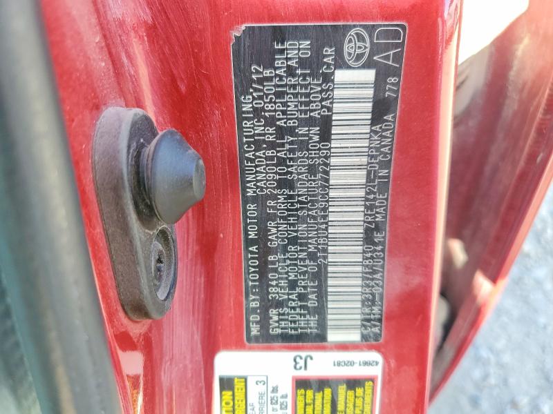 50334796 :رقم المزاد ، 2T1BU4EE9CC772290 vin ، 2012 Toyota Corolla مزاد بيع
