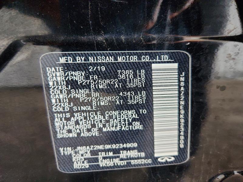 49281466 :رقم المزاد ، JN8AZ2NE9K9234909 vin ، 2019 Infiniti Qx80 مزاد بيع