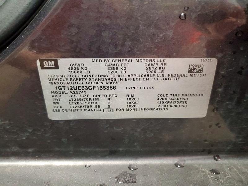 49845056 :رقم المزاد ، 1GT12UE83GF135386 vin ، 2016 Gmc Sierra مزاد بيع