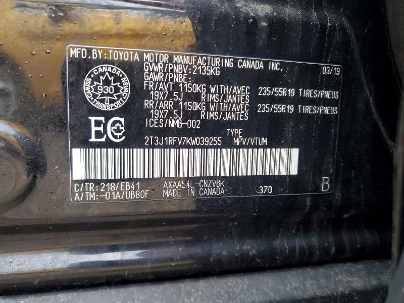 Продаж на аукціоні авто 2019 Toyota Rav4, vin: 2T3J1RFV7KW039255, номер лоту: 50732066
