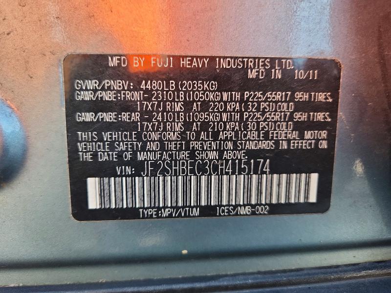 Продаж на аукціоні авто 2012 Subaru Forester, vin: JF2SHBEC3CH415174, номер лоту: 51471036