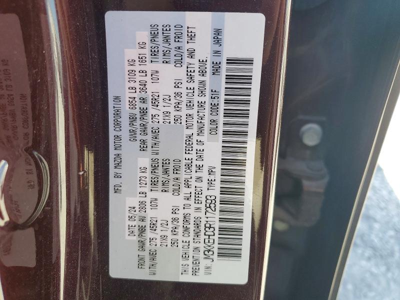 Aukcja sprzedaży 2024 Mazda Cx-90, vin: JM3KKEHD3R1172593, numer aukcji: 50270906