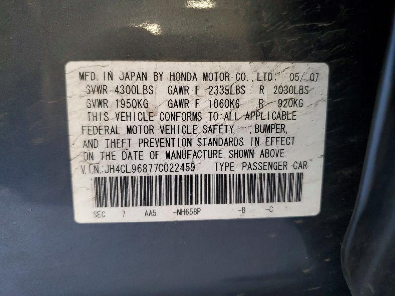 Продаж на аукціоні авто 2007 Acura Tsx, vin: JH4CL96877C022459, номер лоту: 50442746