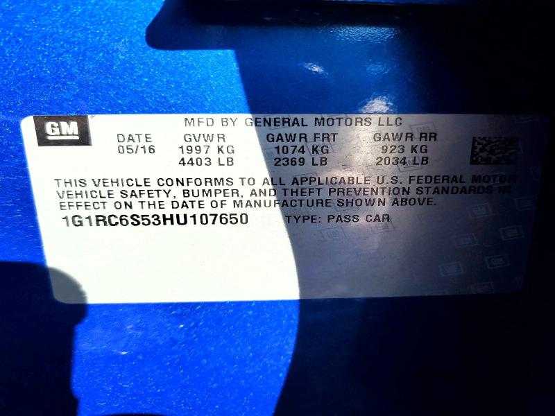 Aukcja sprzedaży 2017 Chevrolet Volt, vin: 1G1RC6S53HU107650, numer aukcji: 48950396