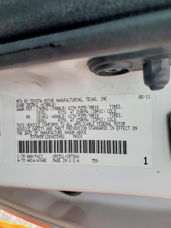 Продаж на аукціоні авто 2011 Toyota Tundra, vin: 5TFRM5F12BX035982, номер лоту: 49044686
