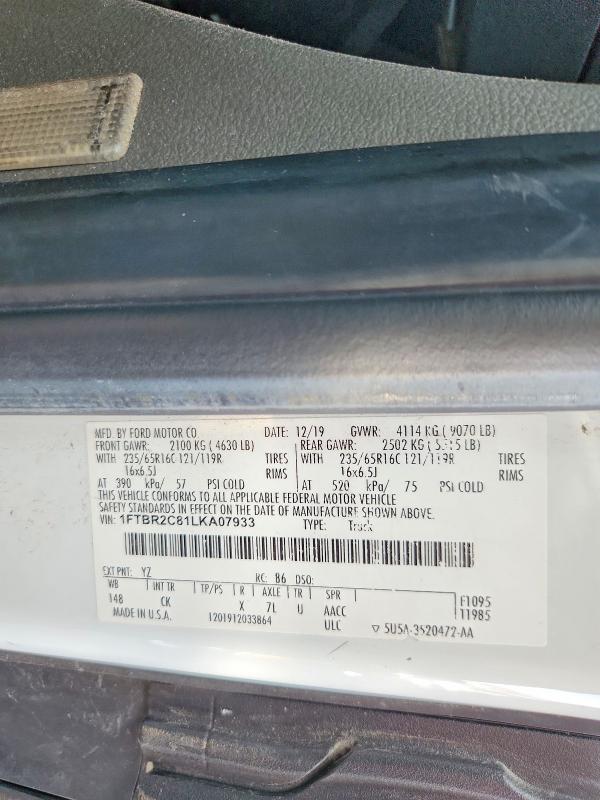 2020 Ford Transit მანქანა იყიდება აუქციონზე, vin: 1FTBR2C81LKA07933, აუქციონის ნომერი: 51137546