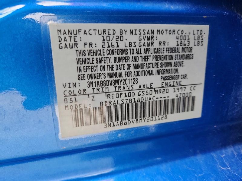 2021 Nissan Sentra მანქანა იყიდება აუქციონზე, vin: 3N1AB8DV8MY201128, აუქციონის ნომერი: 48077666