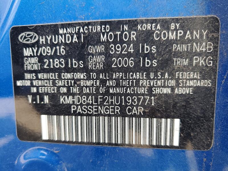 Продажа на аукционе авто 2017 Hyundai Elantra, vin: KMHD84LF2HU193771, номер лота: 49170766
