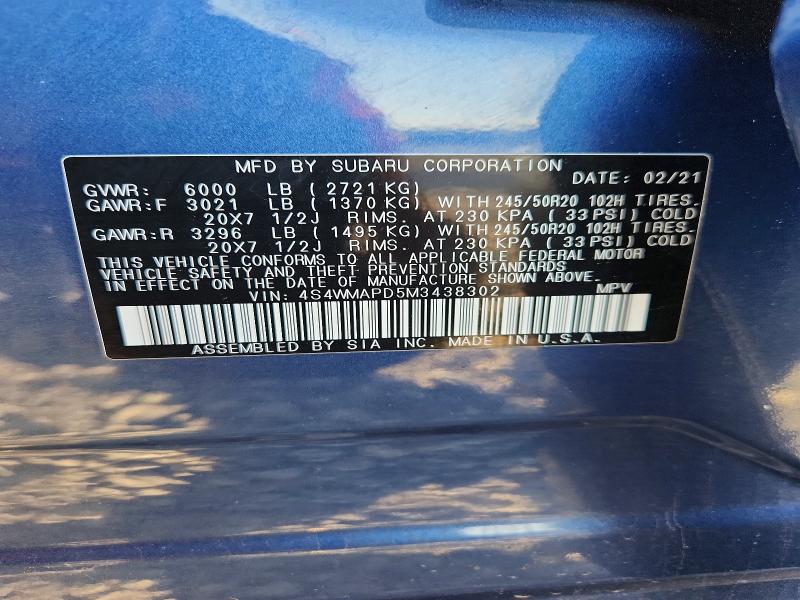 Продаж на аукціоні авто 2021 Subaru Ascent, vin: 4S4WMAPD5M3438302, номер лоту: 50192296