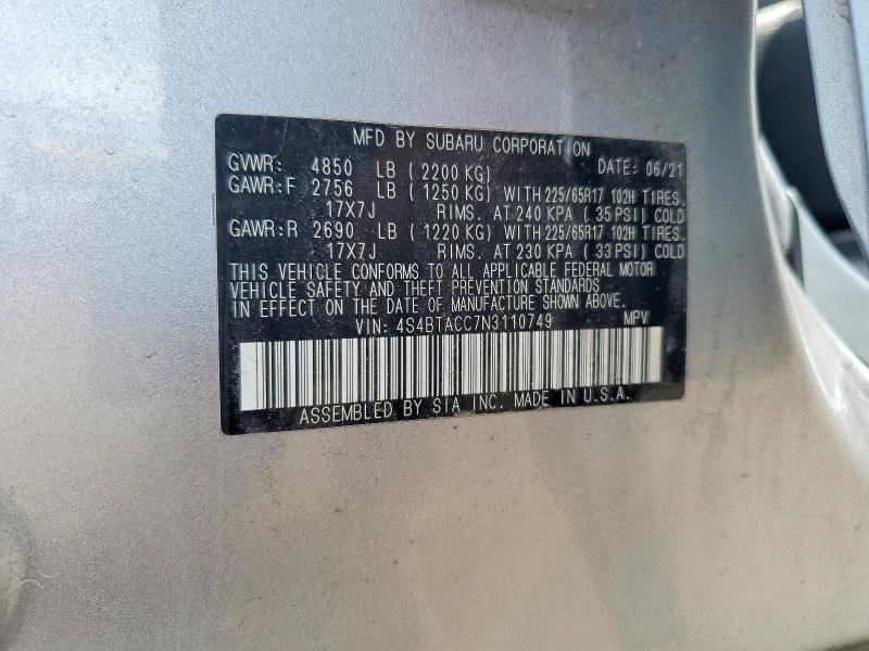 Продажа на аукционе авто 2022 Subaru Outback, vin: 4S4BTACC7N3110749, номер лота: 49723276