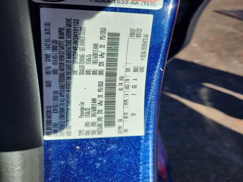 2016 Ford Fiesta მანქანა იყიდება აუქციონზე, vin: 3FADP4EJ8GM191122, აუქციონის ნომერი: 49143986