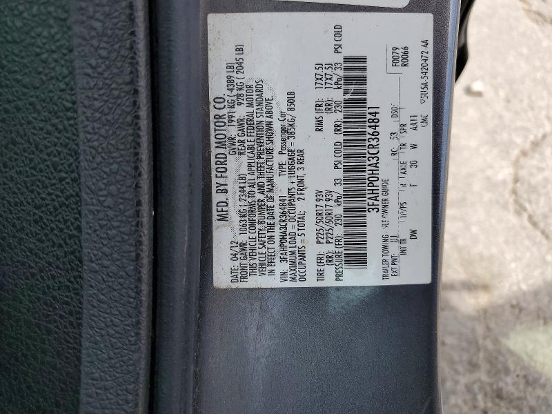 Aukcja sprzedaży 2012 Ford Fusion, vin: 3FAHP0HA3CR364841, numer aukcji: 48965376