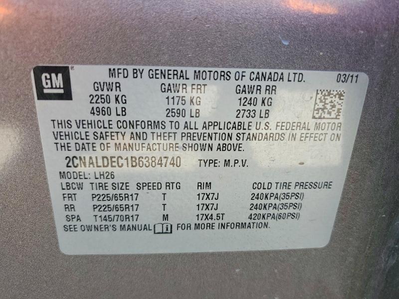 Продажа на аукционе авто 2011 Chevrolet Equinox, vin: 2CNALDEC1B6384740, номер лота: 49148666