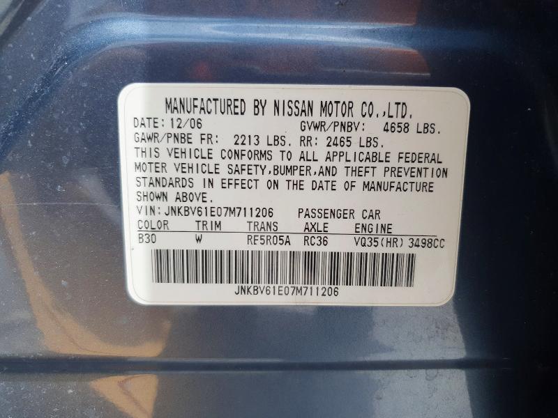 2007 Infiniti G35 მანქანა იყიდება აუქციონზე, vin: JNKBV61E07M711206, აუქციონის ნომერი: 49707286