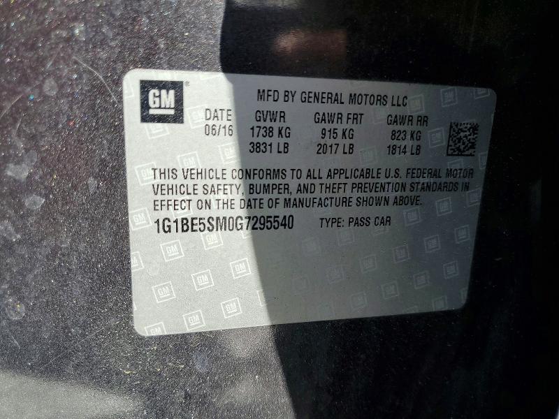 2016 Chevrolet Cruze მანქანა იყიდება აუქციონზე, vin: 1G1BE5SM0G7295540, აუქციონის ნომერი: 50440756