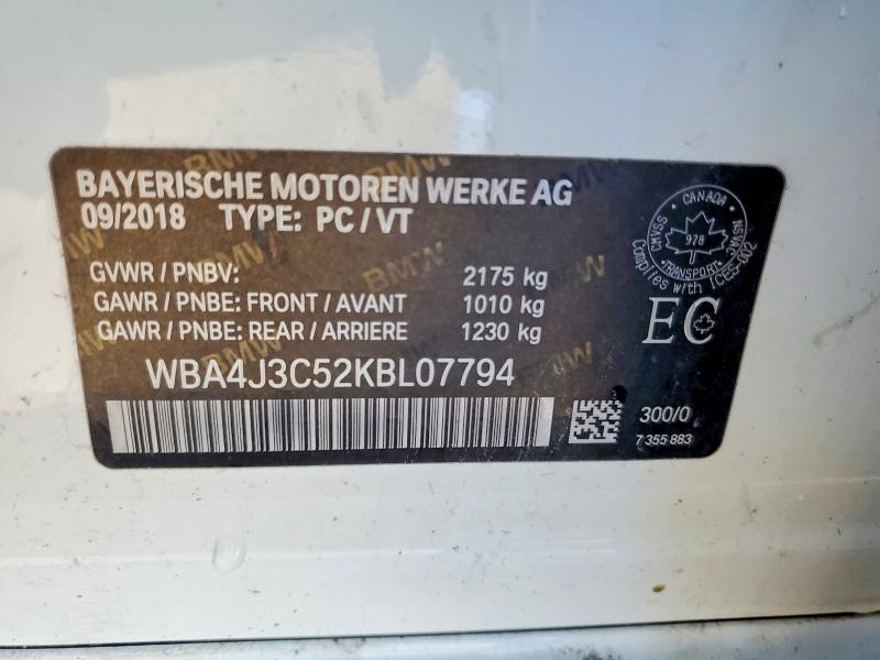 49937136 :رقم المزاد ، WBA4J3C52KBL07794 vin ، 2019 Bmw 430xi مزاد بيع