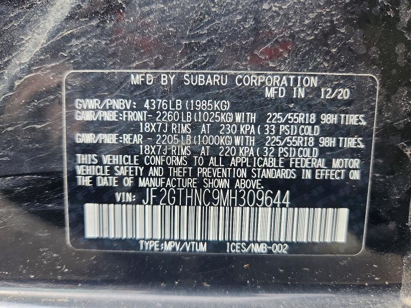 2021 Subaru Crosstrek მანქანა იყიდება აუქციონზე, vin: JF2GTHNC9MH309644, აუქციონის ნომერი: 48562456