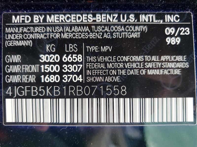 2024 Mercedes-benz Gle მანქანა იყიდება აუქციონზე, vin: 4JGFB5KB1RB071558, აუქციონის ნომერი: 50673096