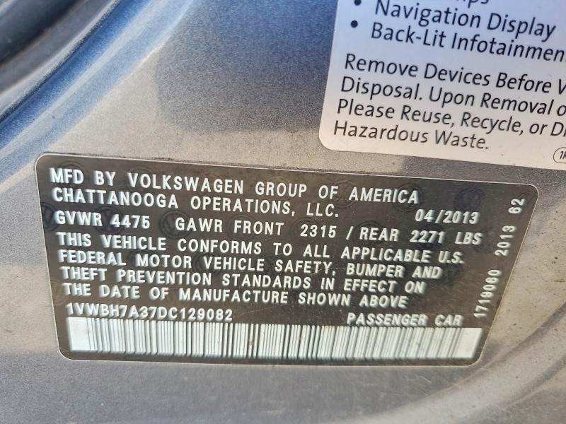 Продаж на аукціоні авто 2013 Volkswagen Passat, vin: 1VWBH7A37DC129082, номер лоту: 50345736