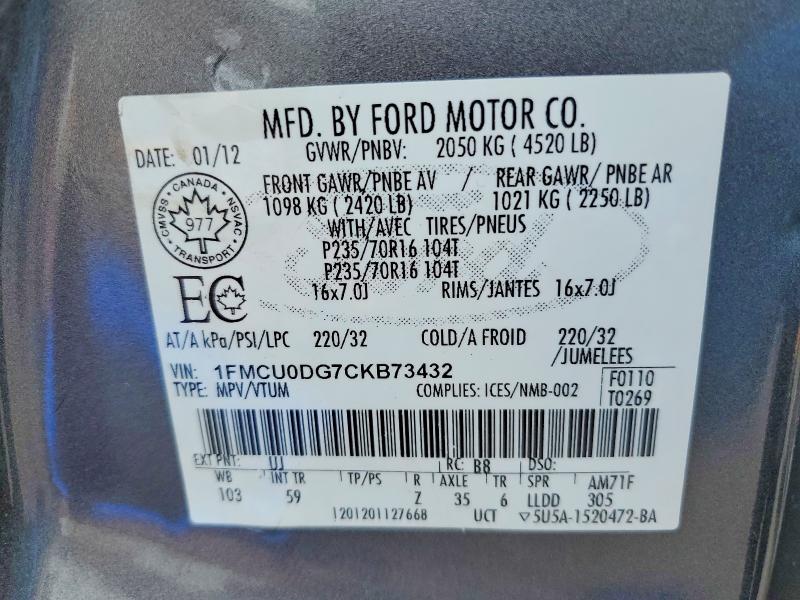 Продажа на аукционе авто 2012 Ford Escape, vin: 1FMCU0DG7CKB73432, номер лота: 51136416