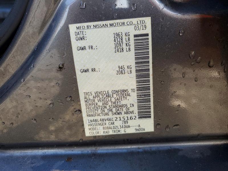 Aukcja sprzedaży 2019 Nissan Altima, vin: 1N4BL4BV4KC215162, numer aukcji: 51127076