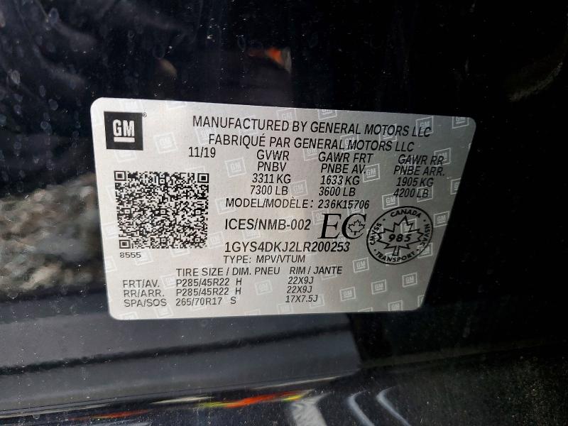 2020 Cadillac Escalade მანქანა იყიდება აუქციონზე, vin: 1GYS4DKJ2LR200253, აუქციონის ნომერი: 50599656