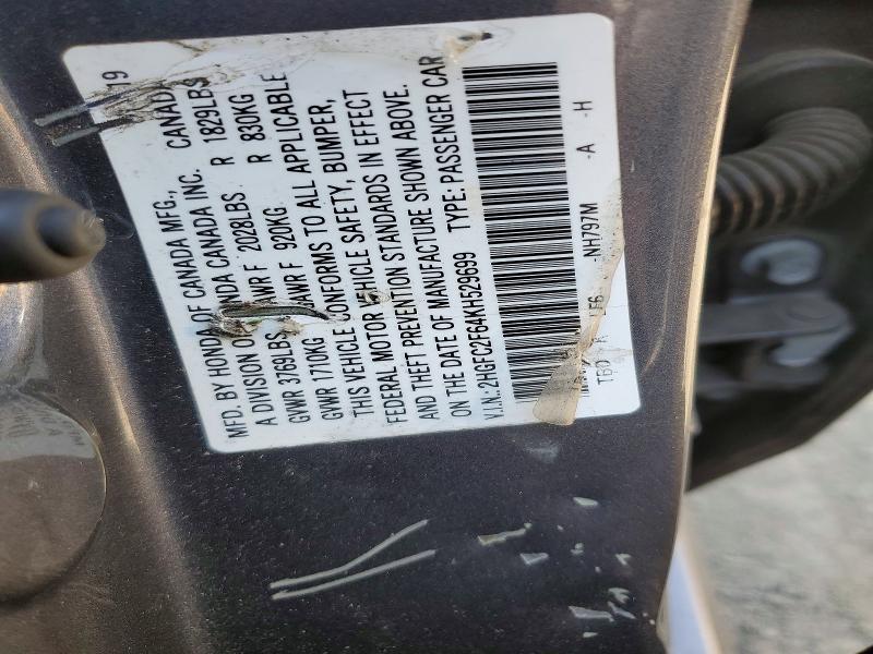 Продаж на аукціоні авто 2019 Honda Civic, vin: 2HGFC2F64KH529699, номер лоту: 51117486