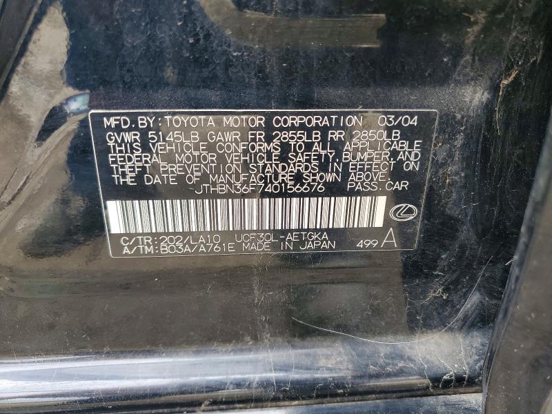 49500016 :رقم المزاد ، JTHBN36F740156676 vin ، 2004 Lexus Ls مزاد بيع