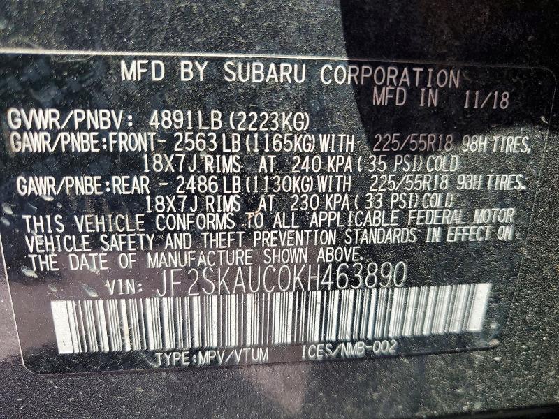 Продаж на аукціоні авто 2019 Subaru Forester, vin: JF2SKAUC0KH463890, номер лоту: 50685746