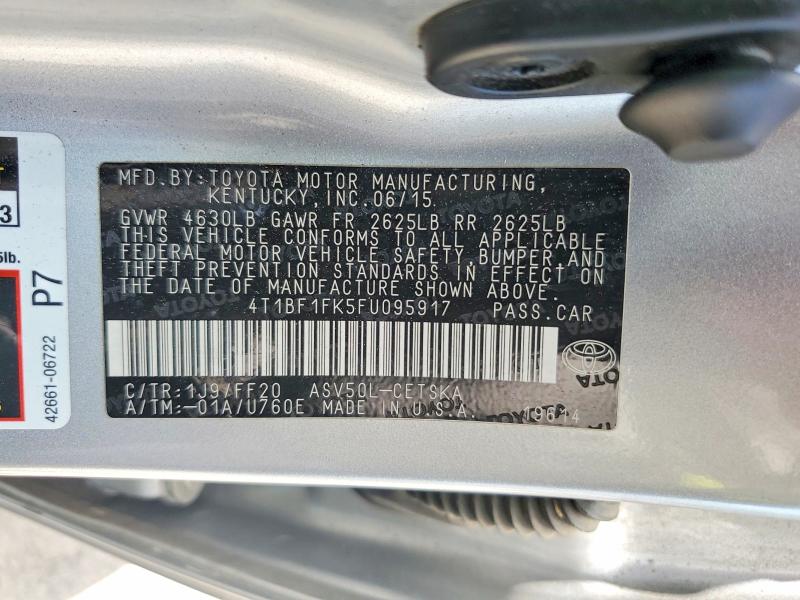 51785706 :رقم المزاد ، 4T1BF1FK5FU095917 vin ، 2015 Toyota Camry مزاد بيع