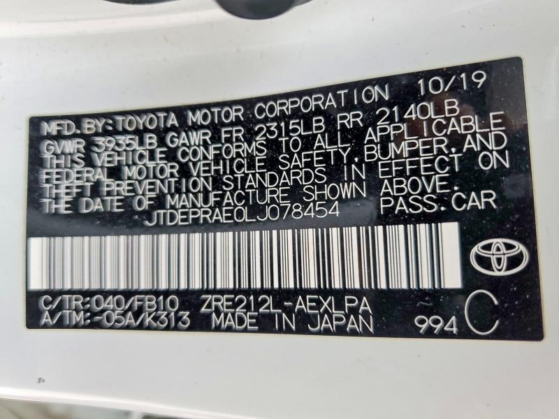 Aukcja sprzedaży 2020 Toyota Corolla, vin: JTDEPRAE0LJ078454, numer aukcji: 50525406