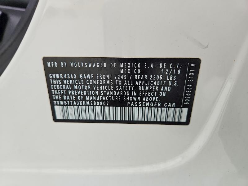 Продаж на аукціоні авто 2017 Volkswagen Jetta, vin: 3VW5T7AJXHM299807, номер лоту: 51860416