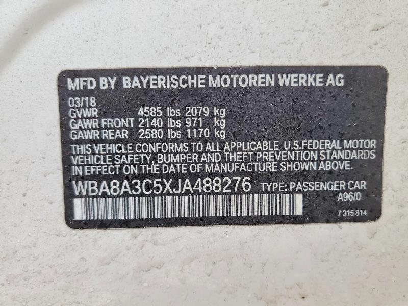 2018 Bmw 320 მანქანა იყიდება აუქციონზე, vin: WBA8A3C5XJA488276, აუქციონის ნომერი: 48666806